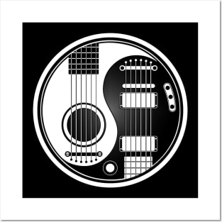 White and Black Acoustic Electric Guitars Yin Yang Posters and Art